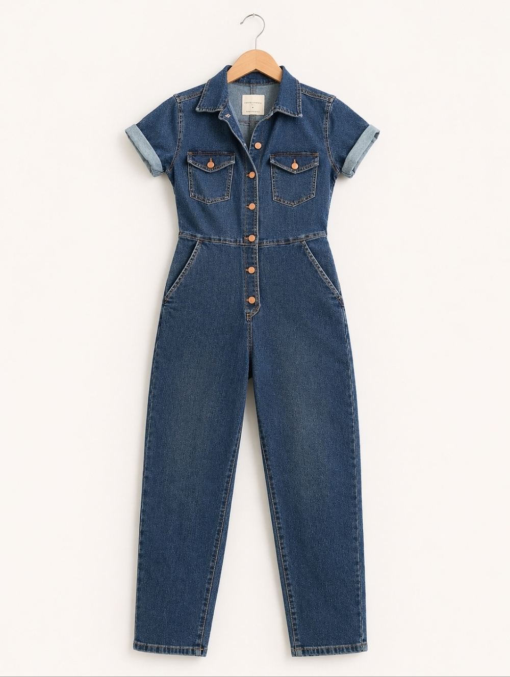 Denim Short-Sleeve Jumpsuit - Classic Blue